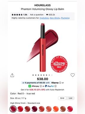 Hourglass Phantom Volumizing Glossy Lip Balm-Red